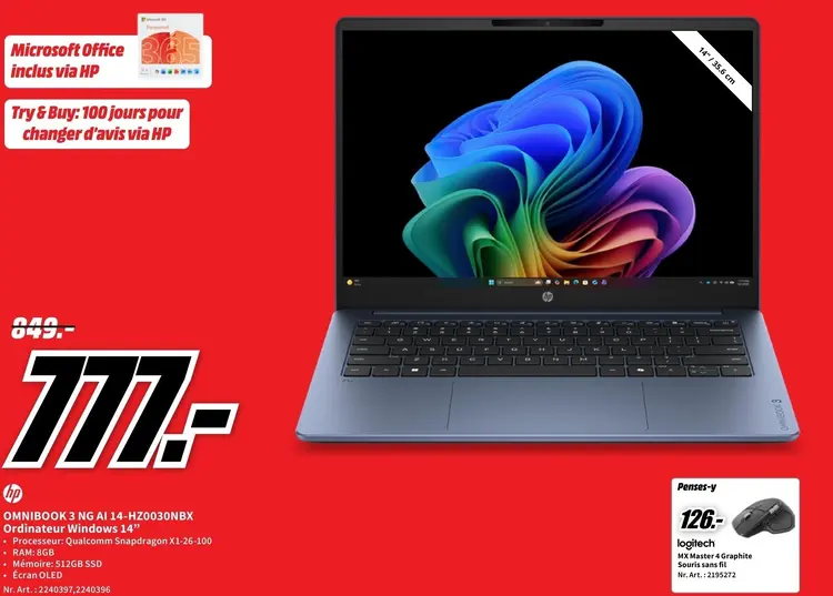 Offre: OMNIBOOK 3 NG AI 14-HZ0030NBX Ordinateur Wind