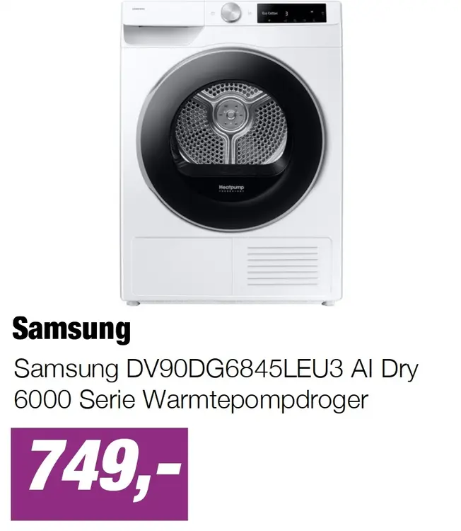 Aanbieding: Samsung DV90DG6845LEU3 AI Dry 6000 Serie Warmtepompdroger