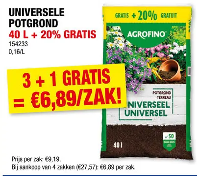 Promotie: Universele potgrond 40L + 20% gratis