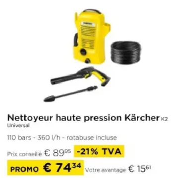 Offre: Nettoyeur haute pression Kärcher K2 Universal