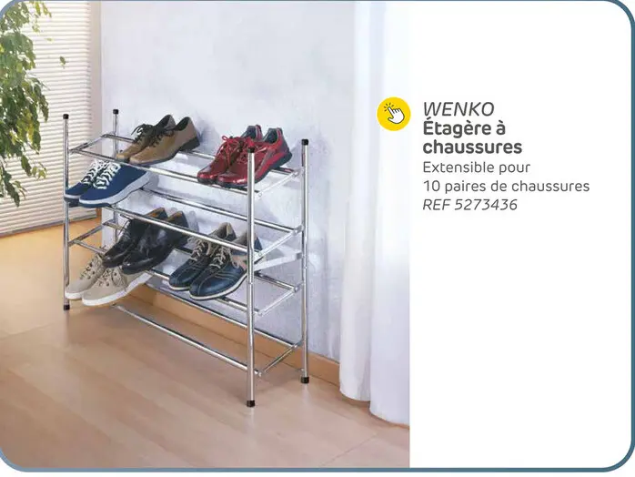 Offre: Étagère à chaussures wenko extensible pour 10 paires de chaussures