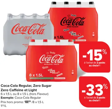 Offre: Coca-Cola Regular, Zero Sugar Zero Caffeine et Light