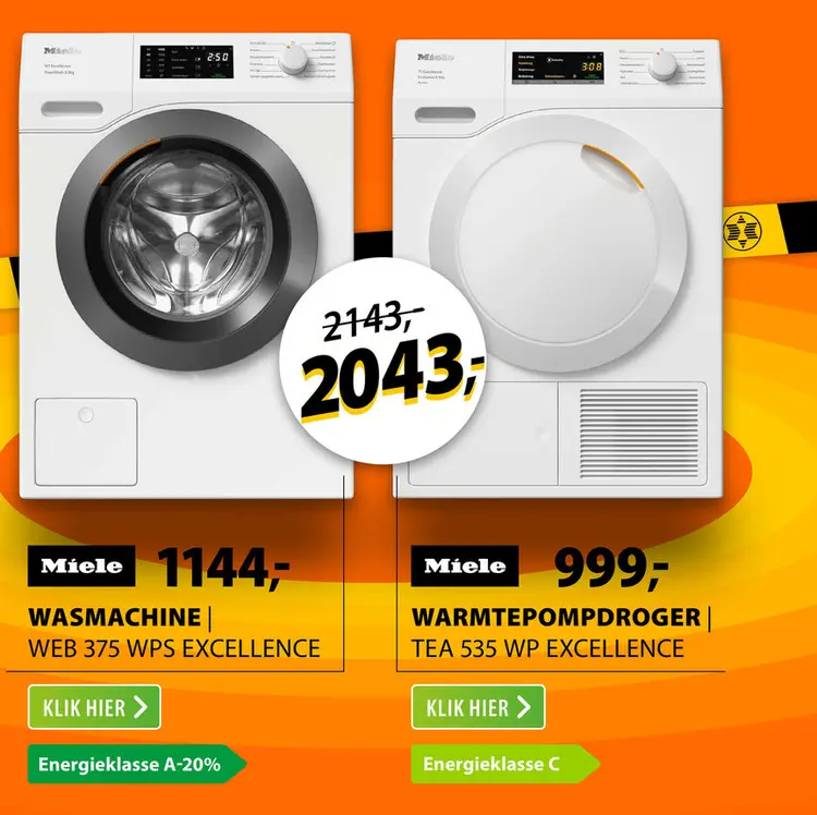 Aanbieding: Miele wasmachine & warmtepompdroger combi