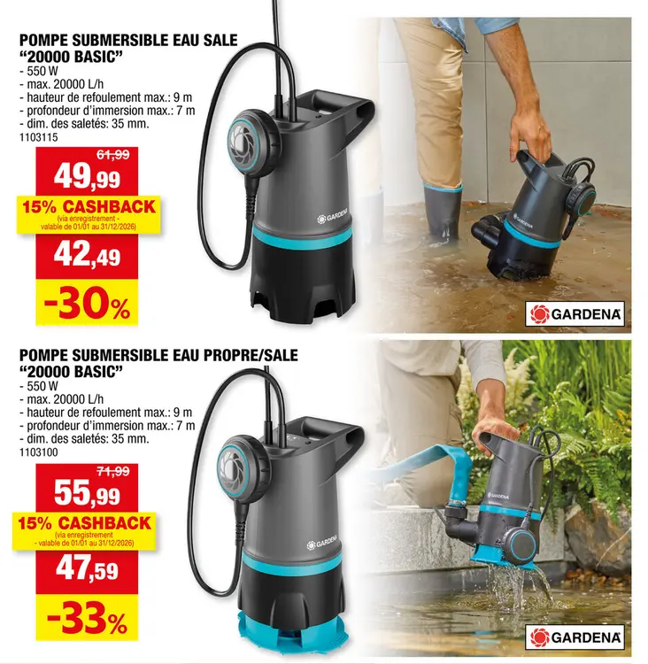Offre: Gardena Basic 200 pompe vide-cave 550W eau chargée/claire