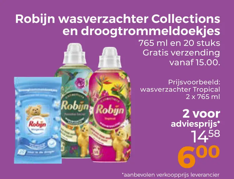 Aanbieding: Robijn wasverzachter Collections en droogtrommeldoekjes
