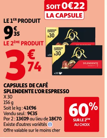Offre: Capsules de café splendente L'OR espresso