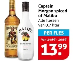 Aanbieding: Captain Morgan spiced of Malibu