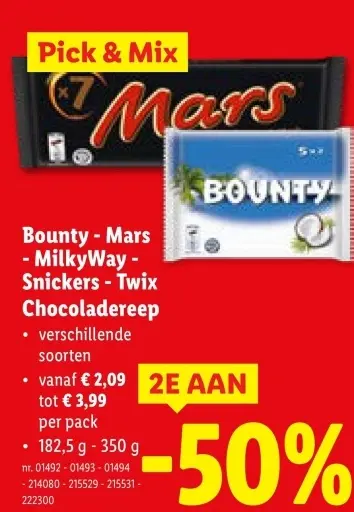 Promotie: Bounty - Mars - MilkyWay - Snickers - Twix Chocoladereep