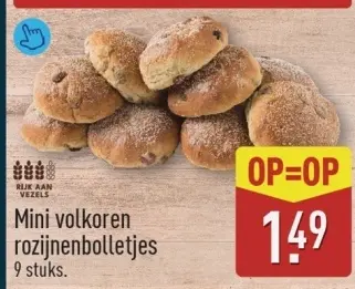 Aanbieding: Mini volkoren rozijnenbolletjes