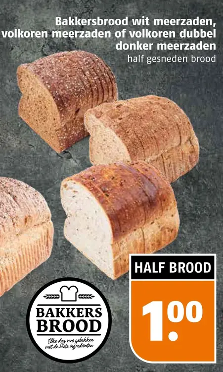 Aanbieding: Bakkersbrood wit meerzaden, volkoren meerzaden of volkoren dubbel donker meerzaden