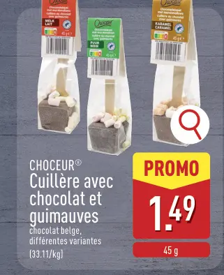 Offre: Cuillère avec chocolat et guimauves