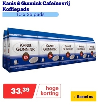 Aanbieding: Kanis & Gunnink Cafeïnevrij Koffiepads - 10 x 36 pads
