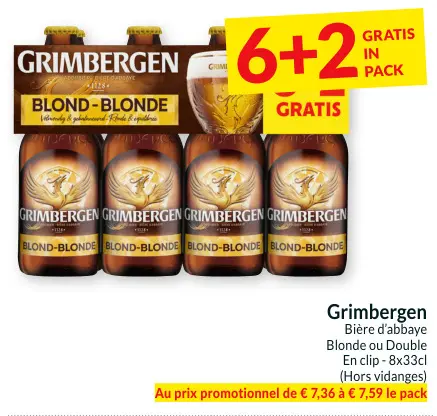 Offre: Grimbergen Bière d'abbaye Blonde ou Double