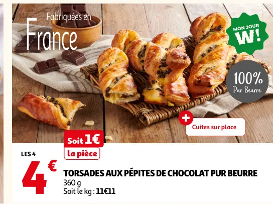 Offre: Torsades aux pépites de chocolat pur beurre