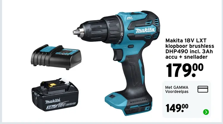 Aanbieding: Makita 18V LXT klopboor brushless DHP490