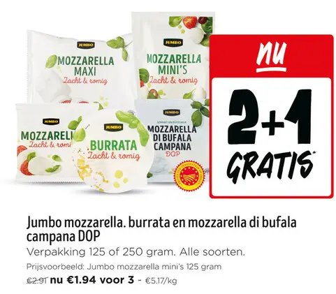 Promotie: Mozzarella, burrata en mozzarella di bufala campana DOP