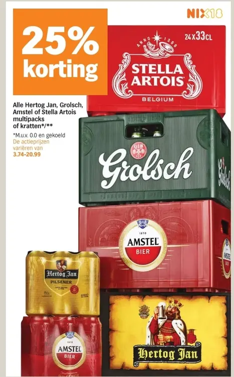 Aanbieding: Alle Hertog Jan, Grolsch, Amstel of Stella Ar