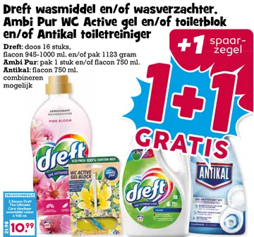 Aanbieding: Dreft wasmiddel en/of wasverzachter, Ambi Pur WC Active gel en/of toiletblok en/of Antikal toiletreiniger