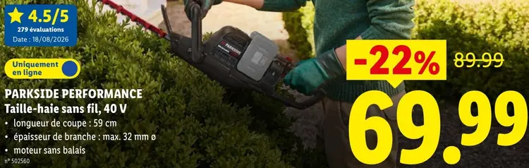 Offre: Taille-haie sans fil, 40 V