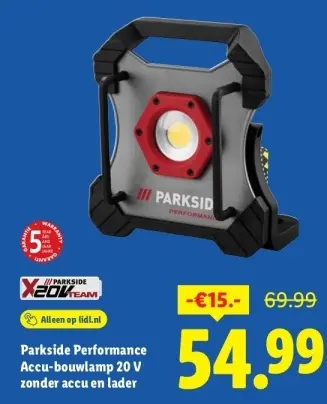 Aanbieding: Accu-bouwlamp 20 V zonder accu en lader