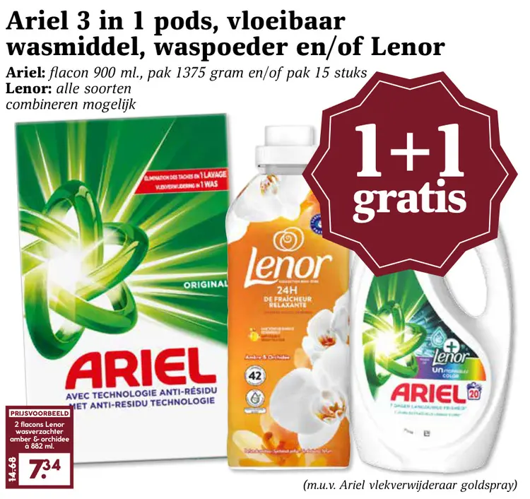 Aanbieding: Ariel 3 in 1 pods, vloeibaar wasmiddel, waspoeder en/of Lenor