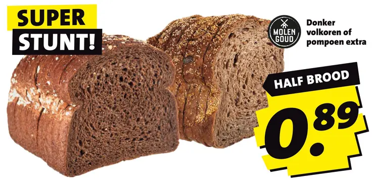Aanbieding: Molen Goud Donker volkoren of pompoen extra half brood