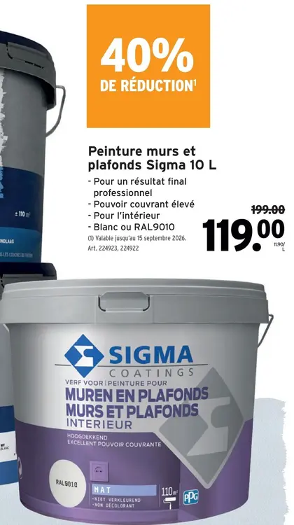 Offre: Peinture murs et plafonds Sigma