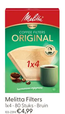 Aanbieding: Melitta koffiefilters 1x4 80 stuks bruin