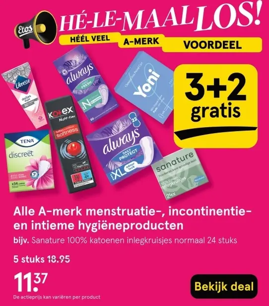 Aanbieding: Alle A-merk menstruatie-, incontinentie- en intieme hygiëneproducten