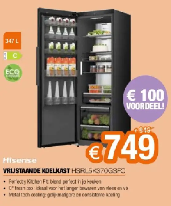 Promotie: Vrijstaande koelkast hsrl5k370gsfc