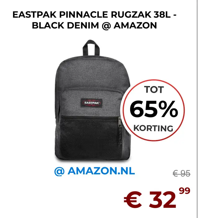 Aanbieding: EASTPAK PINNACLE RUGZAK 38L - BLACK DENIM @ AMAZON