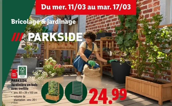 Offre: Jardinière en bois avec treillis