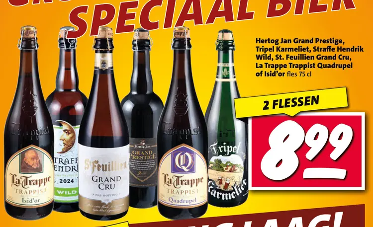 Aanbieding: Hertog Jan Grand Prestige, Tripel Karmeliet, Straffe Hendrik Wild, St. Feullien Grand Cru, La Trappe Trappist Quadrupel of Isid'or