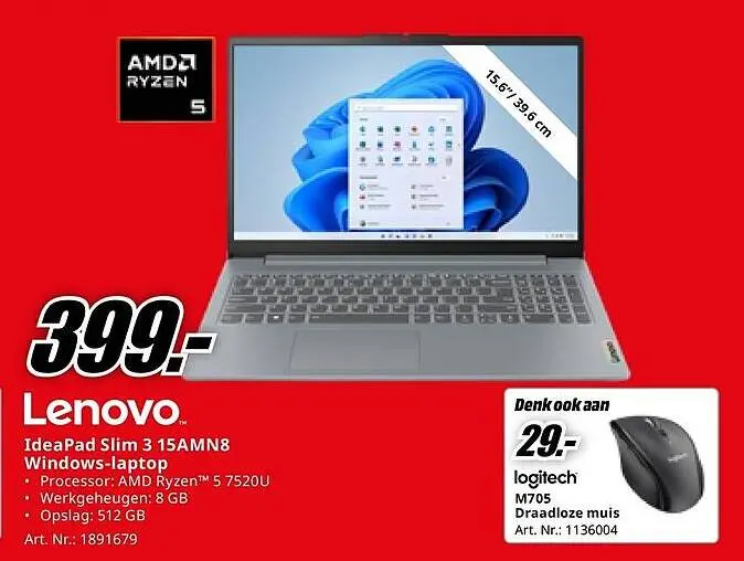 Aanbieding: IdeaPad Slim 3 15AMN8 Windows-laptop
