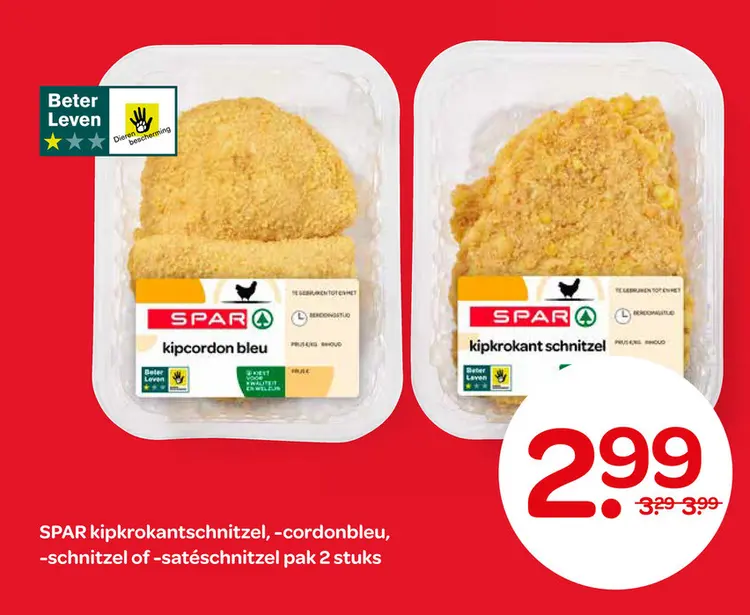 Aanbieding: kipkrokantschnitzel, -cordonbleu, -schnitzel of -satéschnitzel