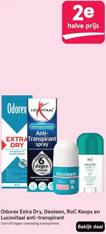 Aanbieding: Odorex Extra Dry, Deoleen, RoC Keops en Lucovitaal anti-transpirant
