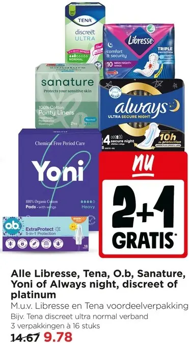 Aanbieding: Libresse, Tena, O.b, Sanature, Yoni of Always night, discreet of platinum