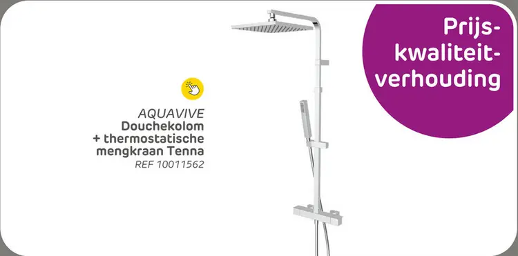 Promotie: Aquavive regendouche - tenna - zilver - waterbesparend - met thermostatische kraan