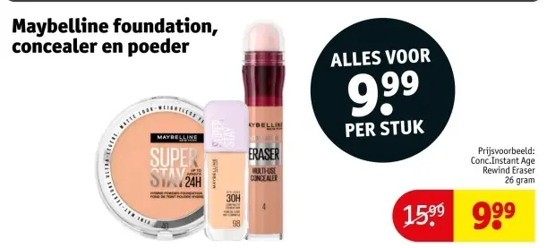 Aanbieding: Maybelline foundation, concealer en poeder