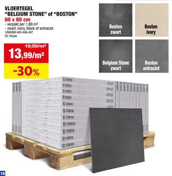 Aanbieding: Vloertegel Belgium Stone 60x60 cm 1,80m² zwart