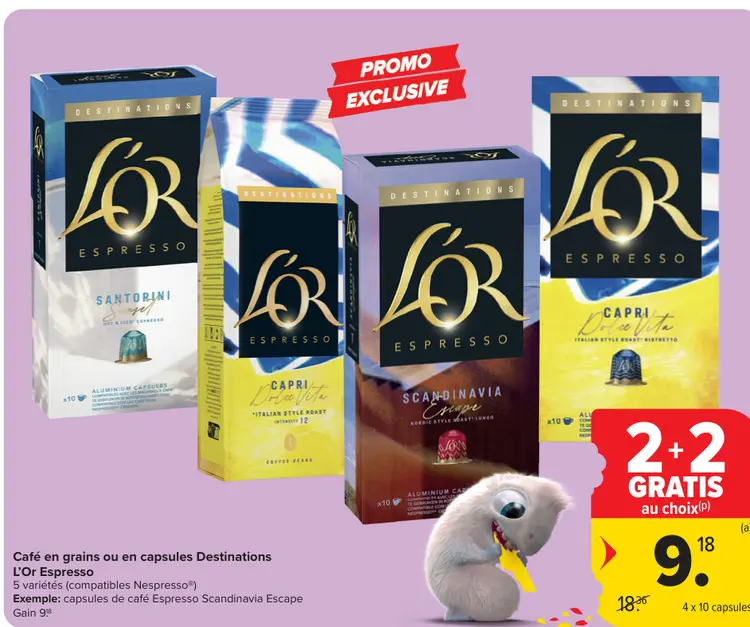 Offre: Café en grains ou en capsules Destinations L'Or Espresso