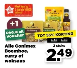 Aanbieding: Alle Conimex Boemboe, curry of woksaus
