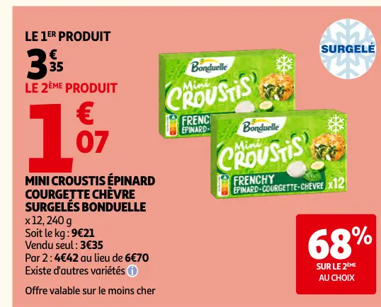 Offre: Mini croustis épinard courgette chèvre surgelés
