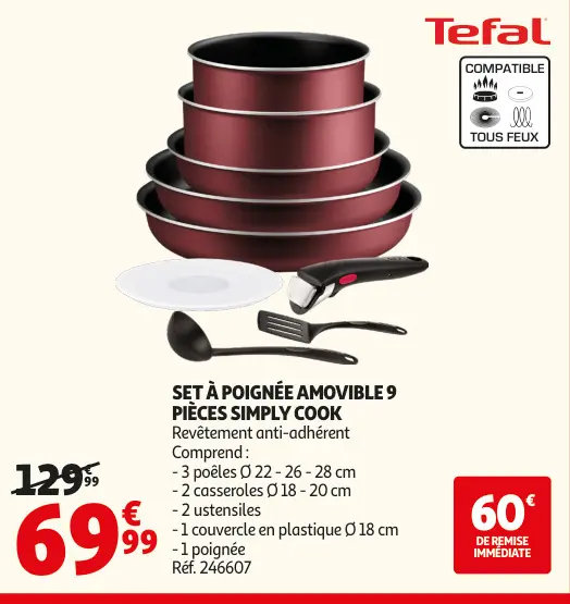 Offre: Set à poignée amovible 9 pièces simply cook