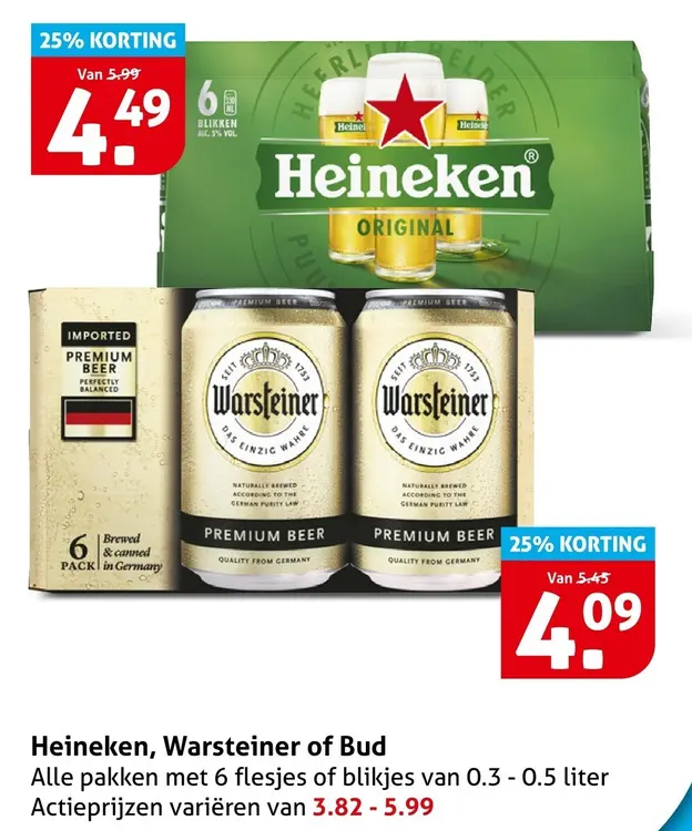 Aanbieding: Heineken, Warsteiner of Bud
