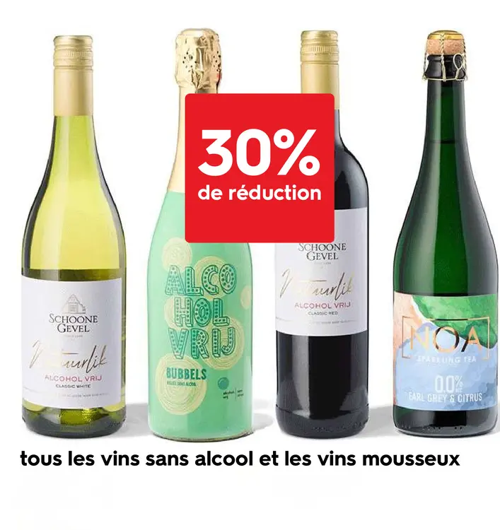 Offre: tous les vins sans alcool et les vins mousseux