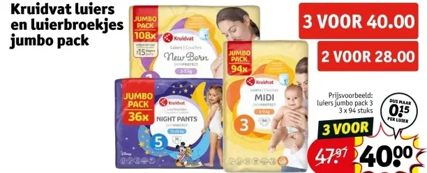 Aanbieding: Kruidvat luiers en luierbroekjes jumbo pack