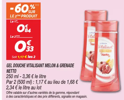 Offre: Gel douche vitalisant melon & grenade