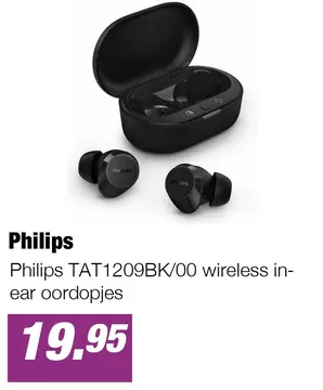 Aanbieding: Philips TAT1209BK/00 wireless in-ear oordopjes