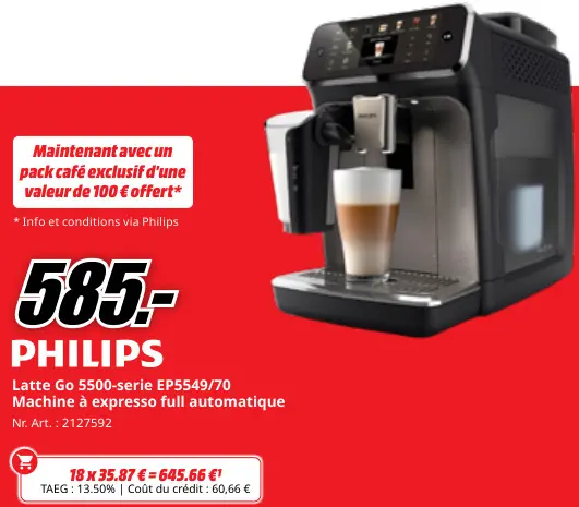 Offre: Latte Go 5500-serie EP5549/70 Machine à expresso full automatique